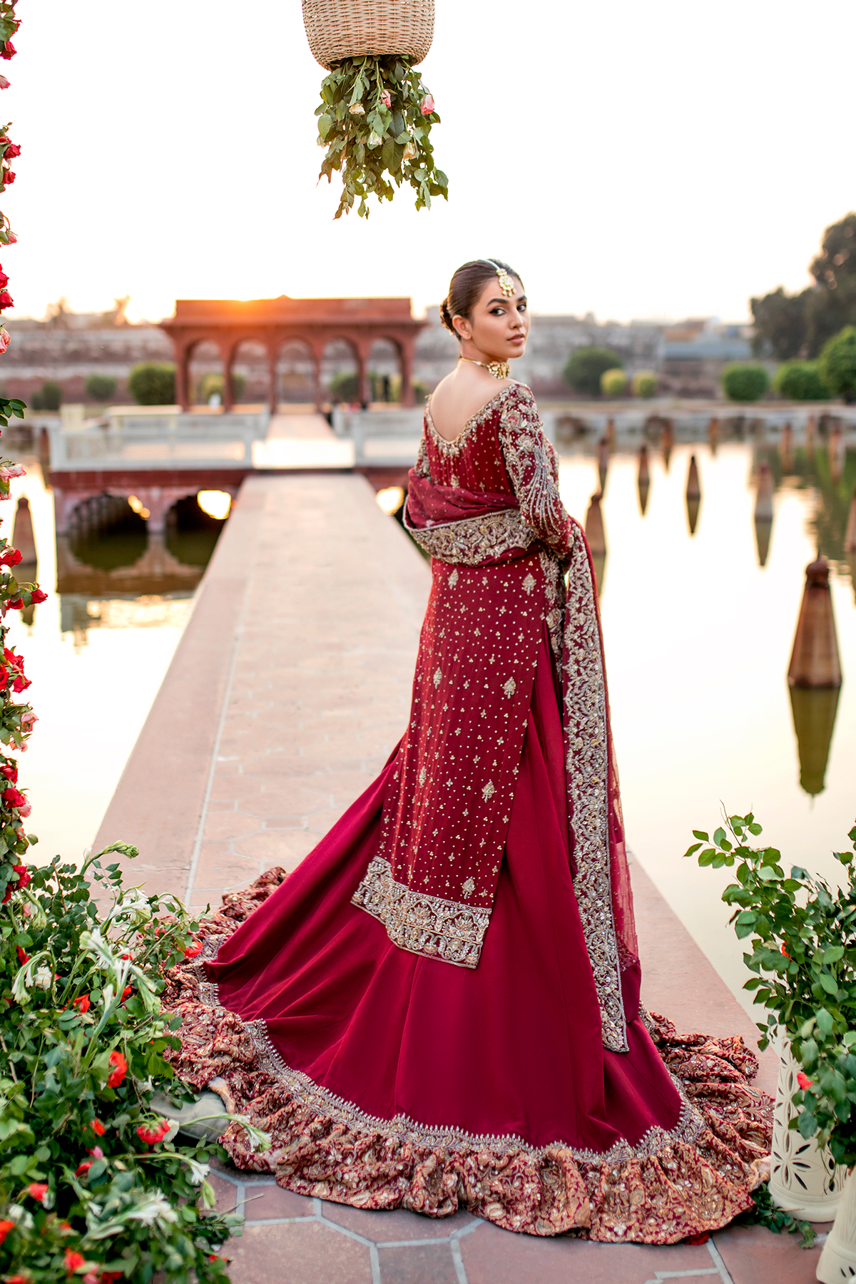 Maroon Zardozi Khadi Net Bridal Lehenga (3-Piece) - Image 5