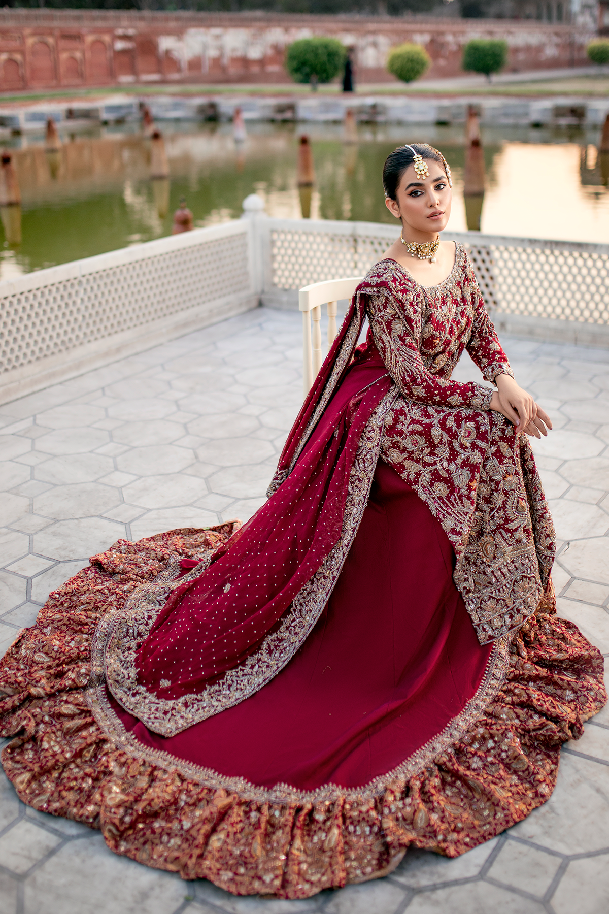 Maroon Zardozi Khadi Net Bridal Lehenga (3-Piece) - Image 8