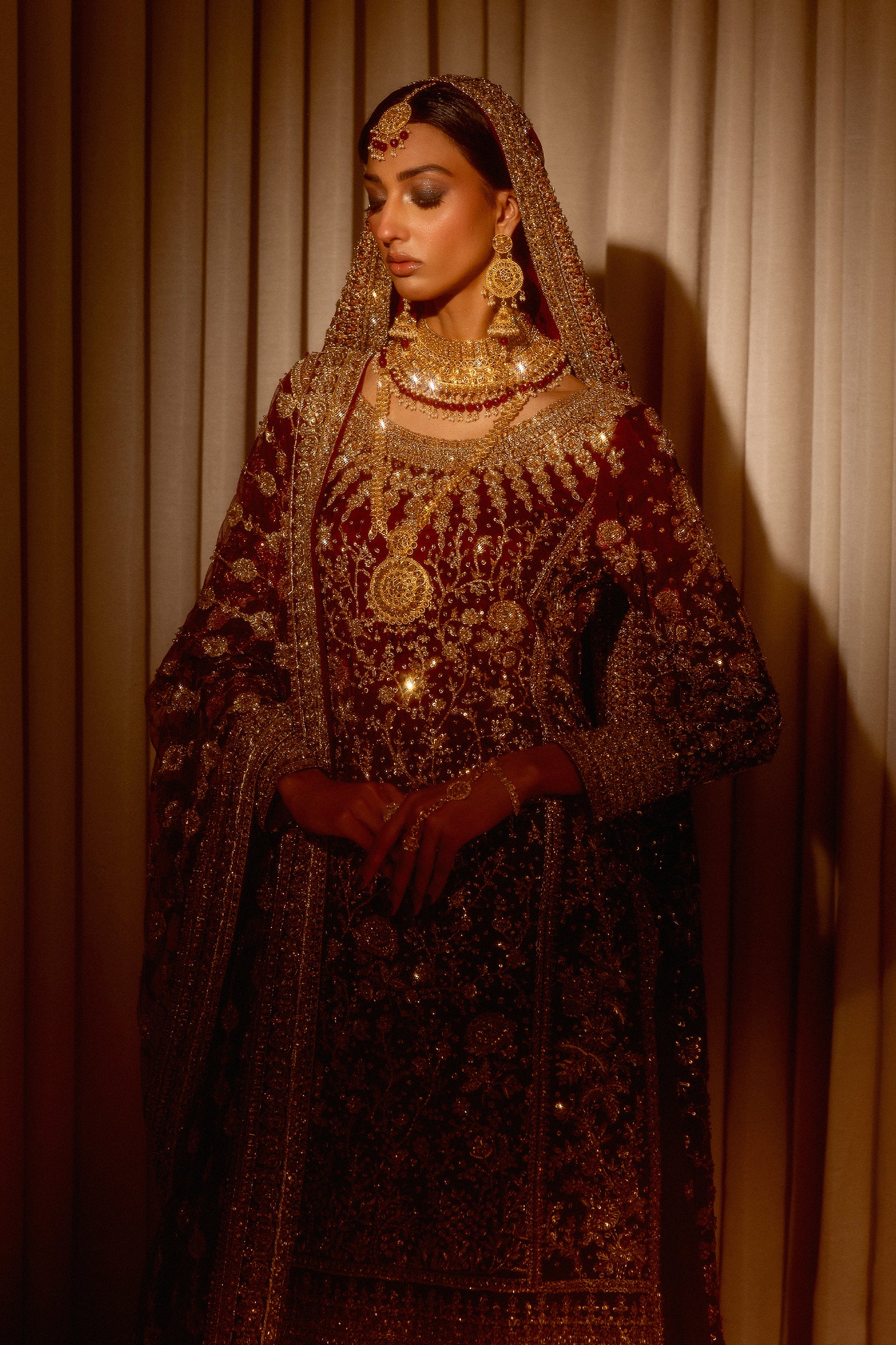 Maroon Zardozi Raw Silk Farshi Lehenga (3-Piece) - Image 6