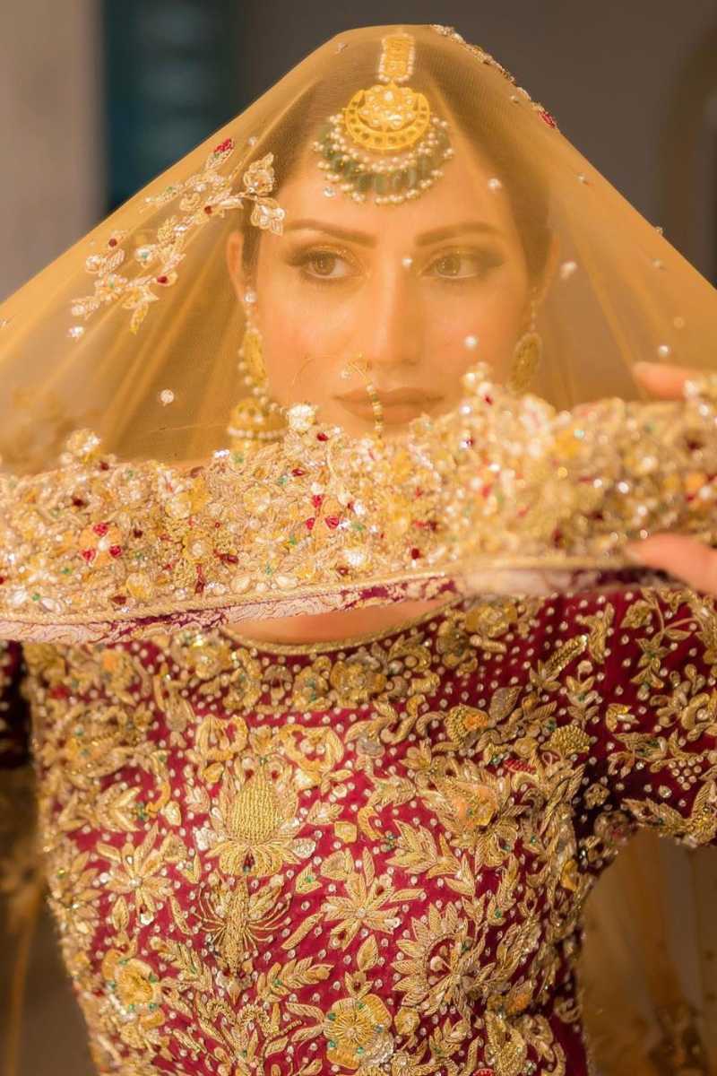 Deep Maroon Embellished Raw Silk Bridal Lehenga (3-Piece) - Image 1