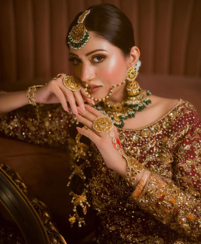 Deep Maroon Embellished Raw Silk Bridal Lehenga (3-Piece) - Image 6