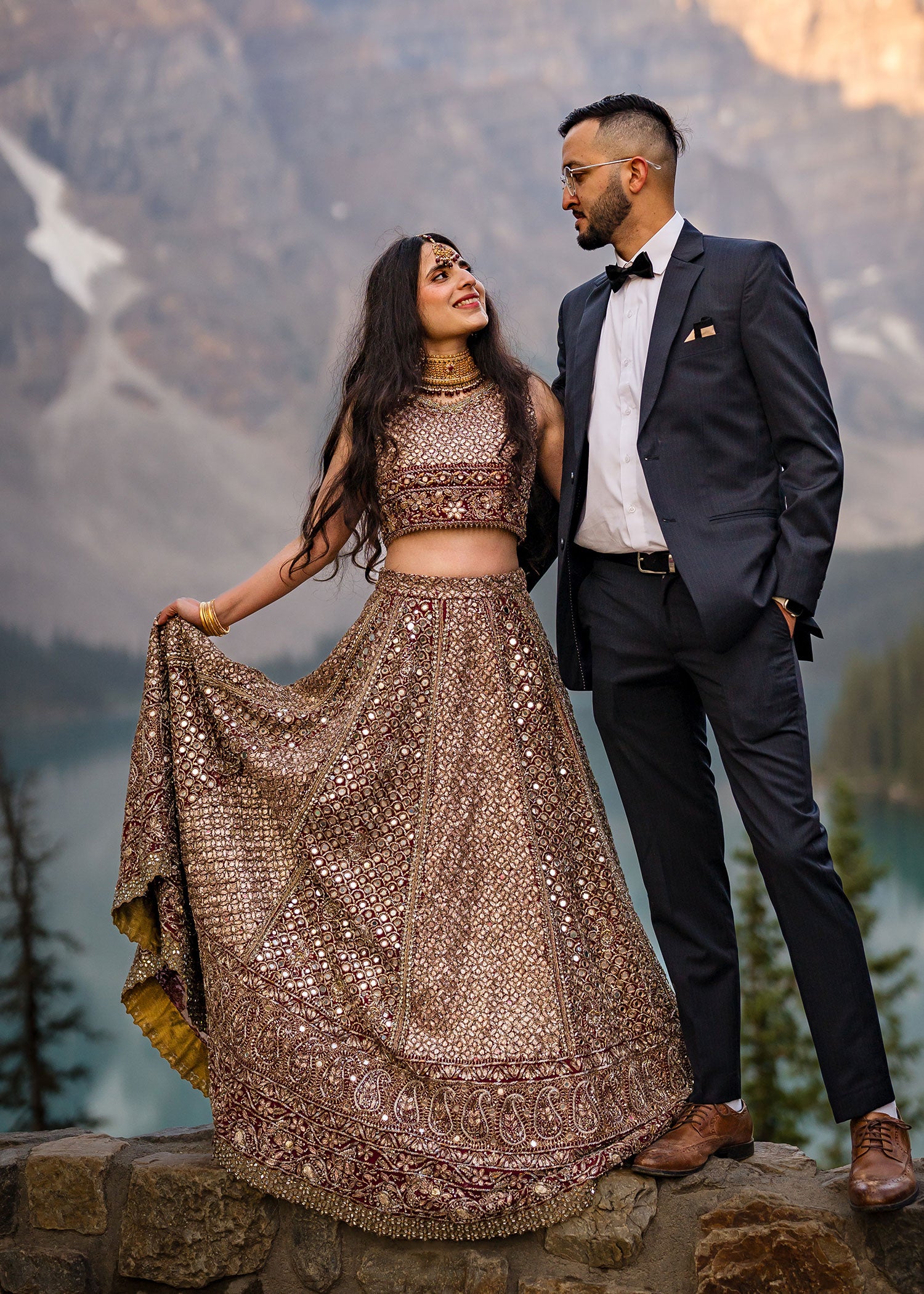 Pakistani Deep Maroon Mirrorwork Silk-Blend Bridal Lehenga Choli (2-Piece) - Image 4