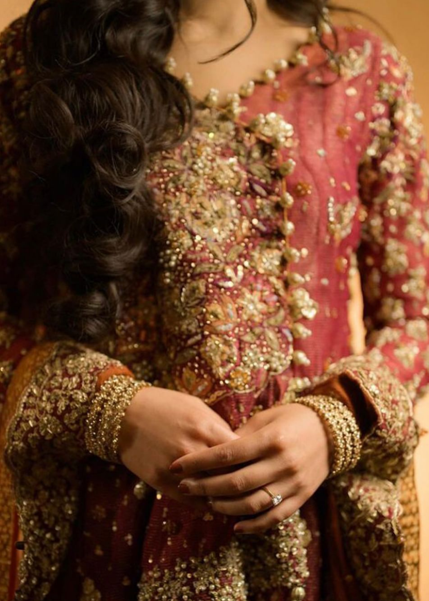 Pakistani Deep Maroon Zardozi Net Silk Bridal Lehenga (3-Piece) - Image 4