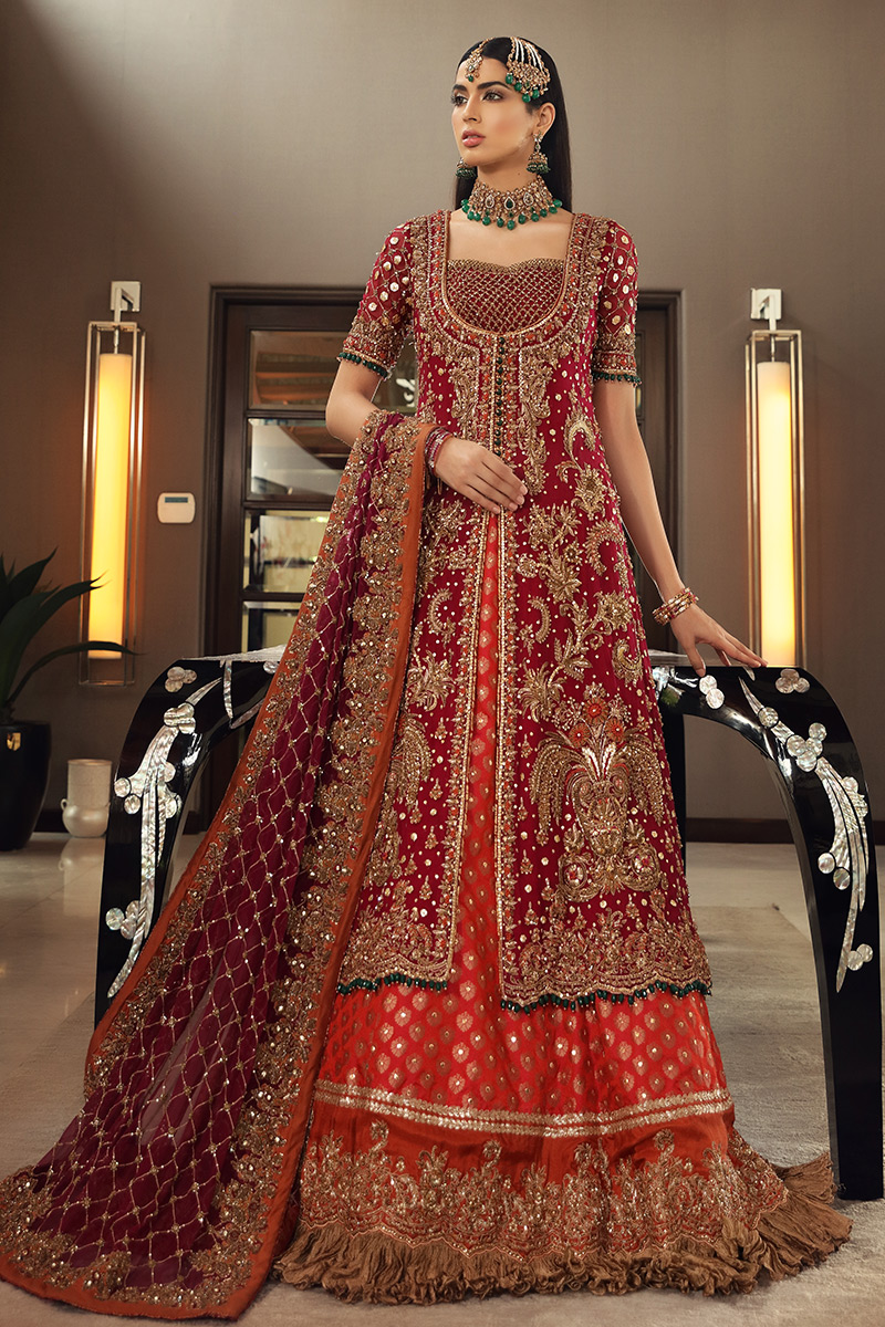 Pakistani Ruby Plum Zardozi Silk-Blend Bridal Lehenga (3-Piece) - Image 1