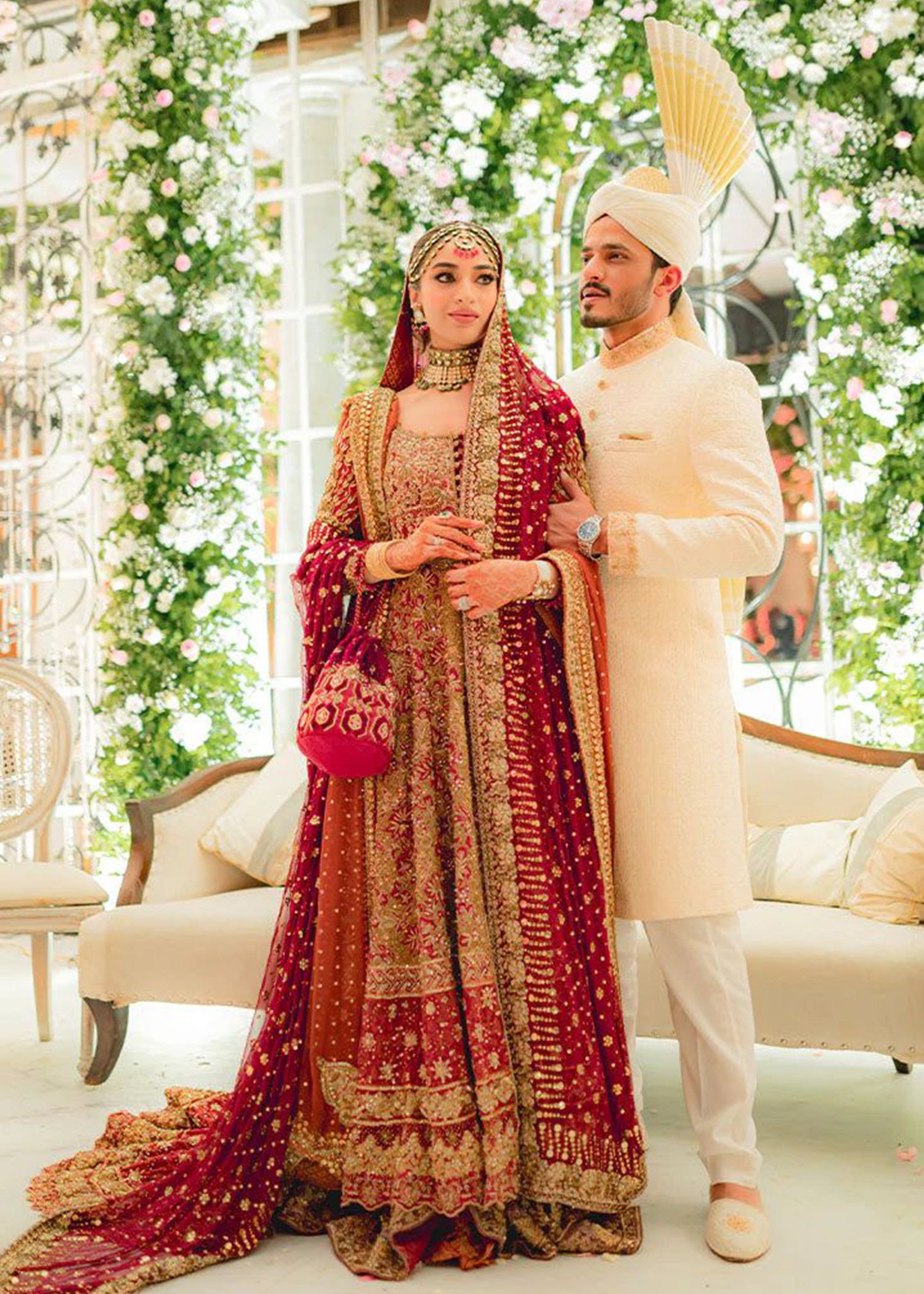 Deep Maroon Zardozi Silk Velvet Bridal Lehenga (3-Piece) - Image 6