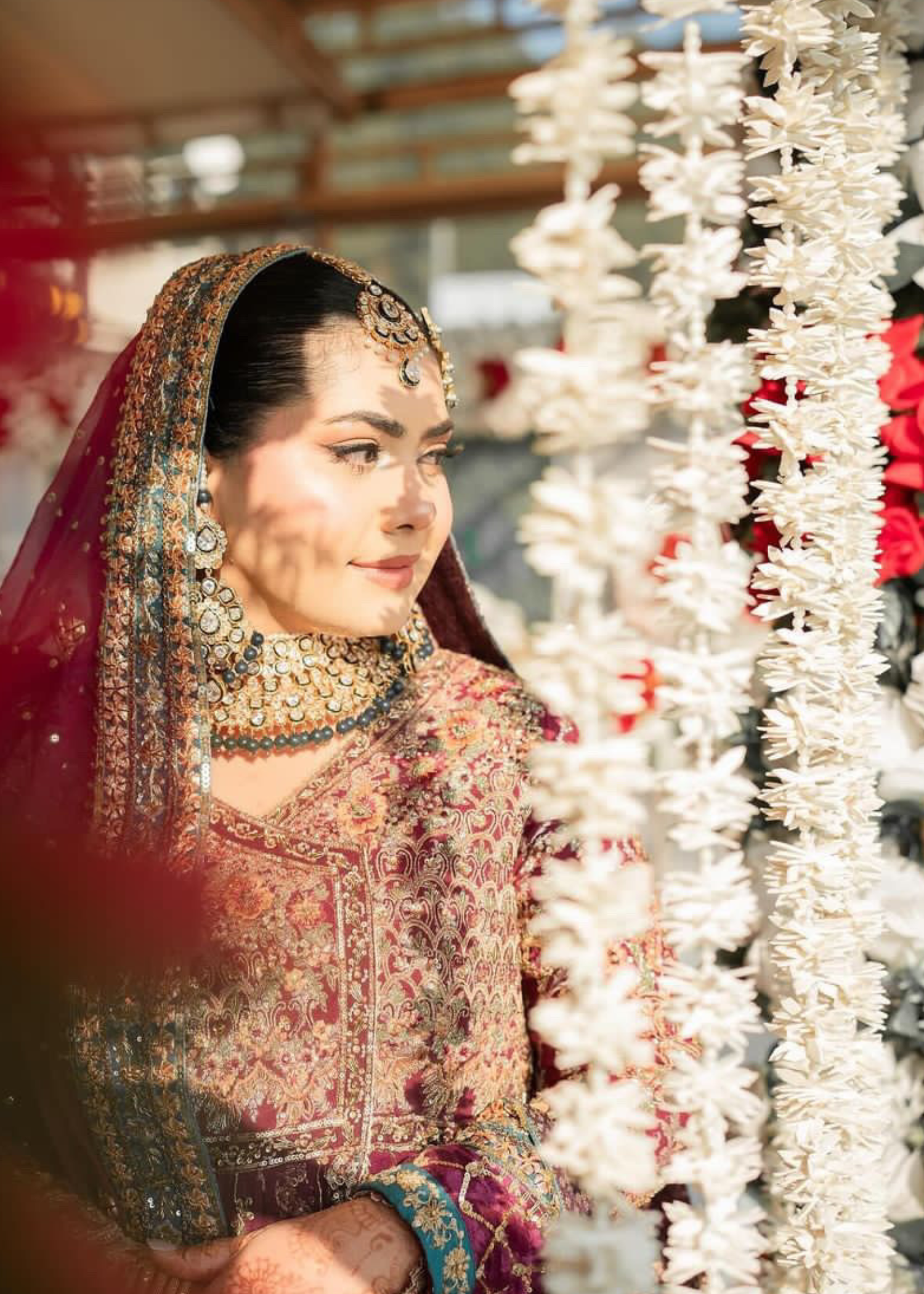 Pakistani Deep Maroon Embroidered Silk-Blend Bridal Lehenga (3-Piece) - Image 5