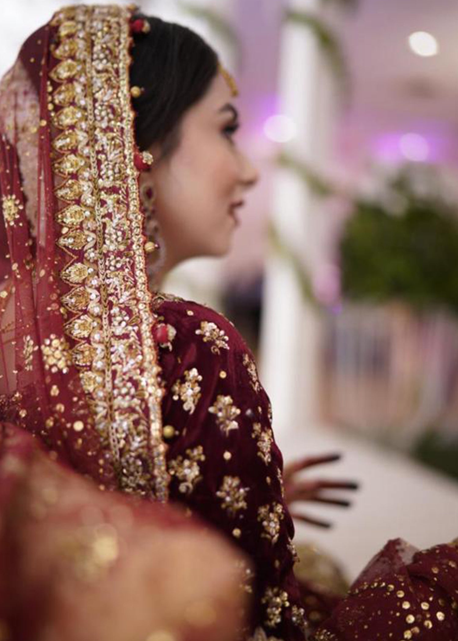 Deep Maroon Zardozi Silk Blend Bridal Lehenga (3-Piece) - Image 2