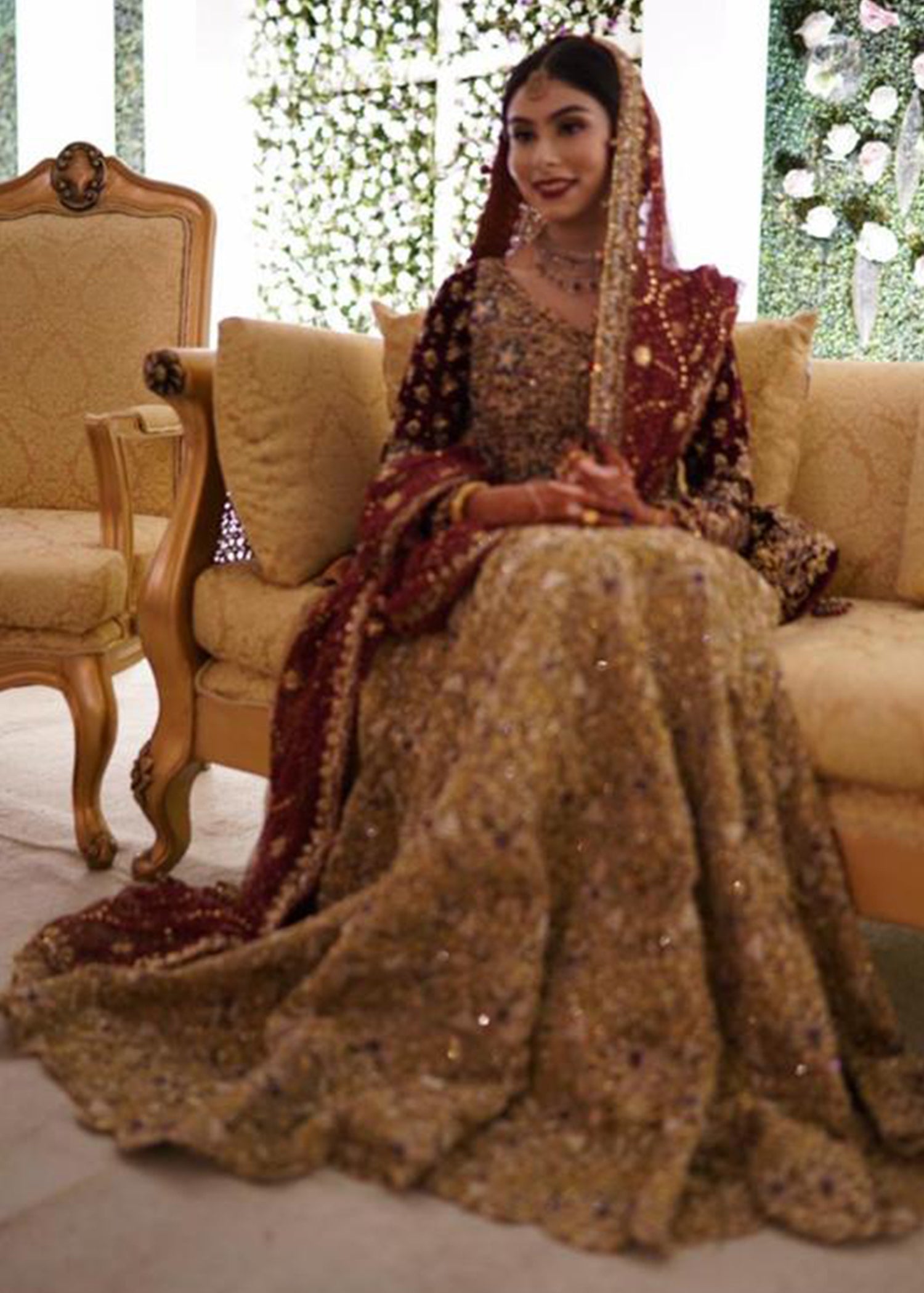 Deep Maroon Zardozi Silk Blend Bridal Lehenga (3-Piece) - Image 3