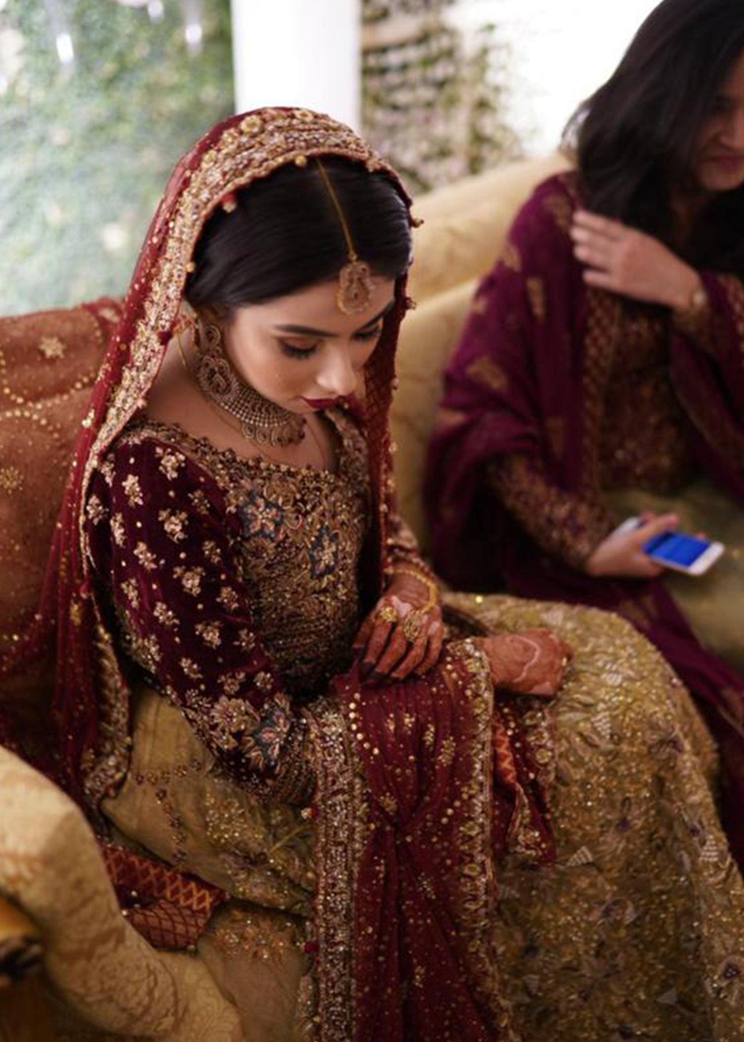 Deep Maroon Zardozi Silk Blend Bridal Lehenga (3-Piece) - Image 4