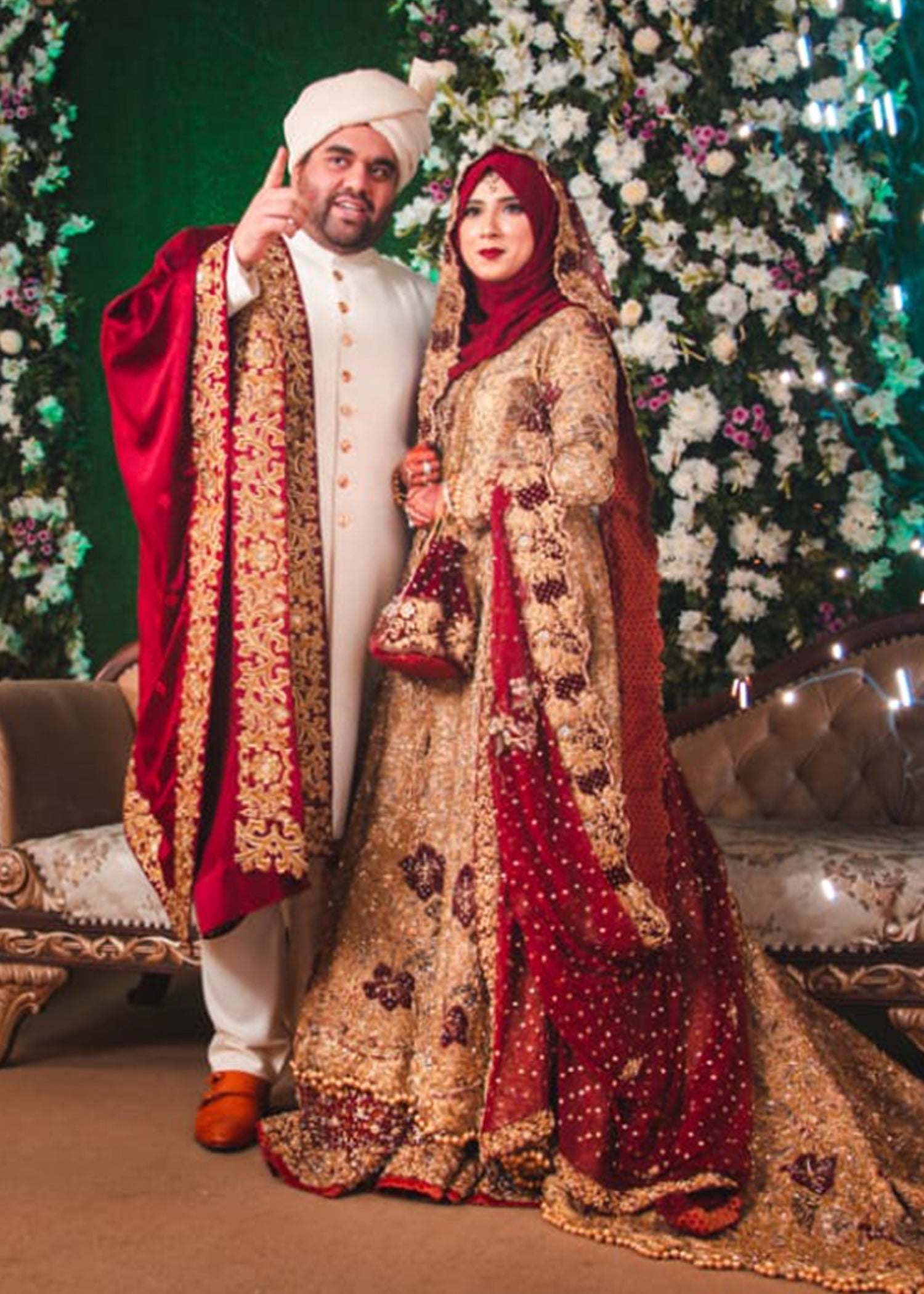 Deep Maroon Gold Embellished Silk Blend Bridal Lehenga (3-Piece) - Image 1