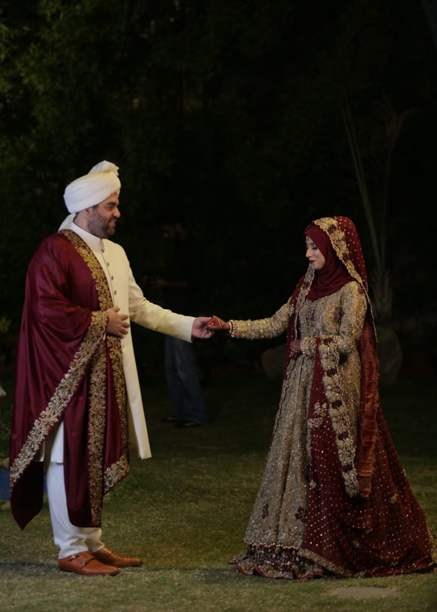 Deep Maroon Gold Embellished Silk Blend Bridal Lehenga (3-Piece) - Image 3