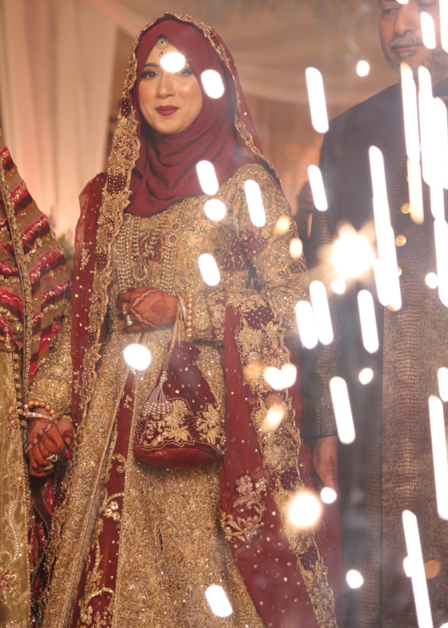 Deep Maroon Gold Embellished Silk Blend Bridal Lehenga (3-Piece) - Image 4