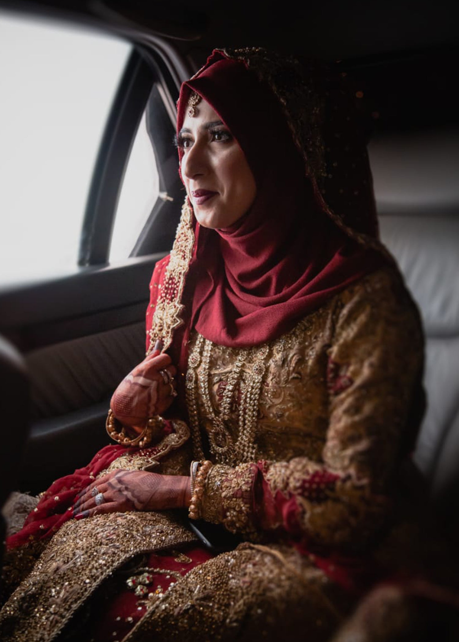 Deep Maroon Gold Embellished Silk Blend Bridal Lehenga (3-Piece) - Image 5