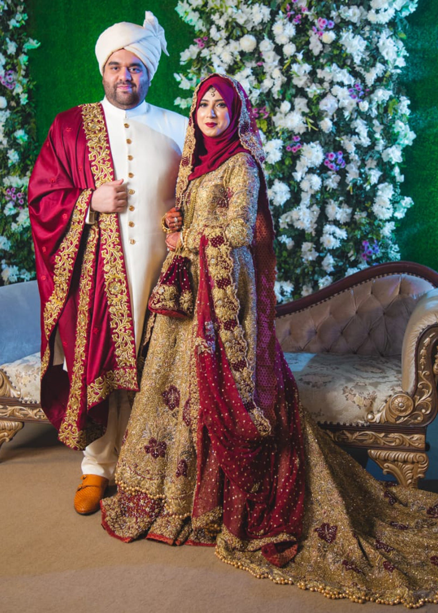 Deep Maroon Gold Embellished Silk Blend Bridal Lehenga (3-Piece) - Image 6