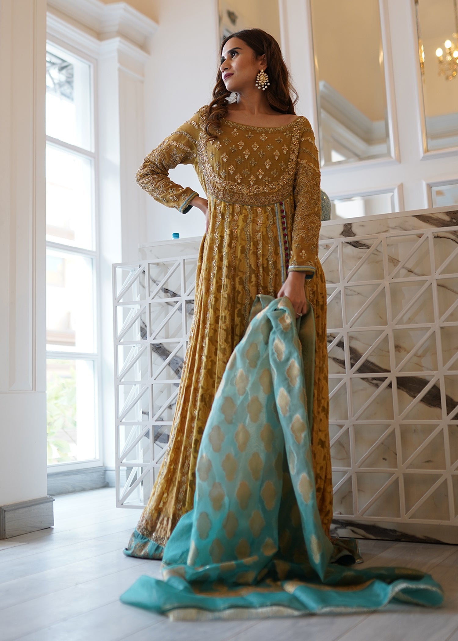 Deep Maroon Gold Embellished Silk Blend Bridal Lehenga (3-Piece) - Image 7