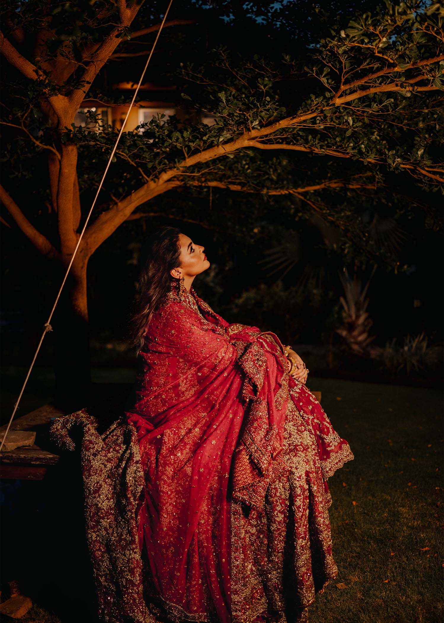 Deep Pink and Maroon Embroidered Silk Bridal Lehenga (3-Piece) - Image 7