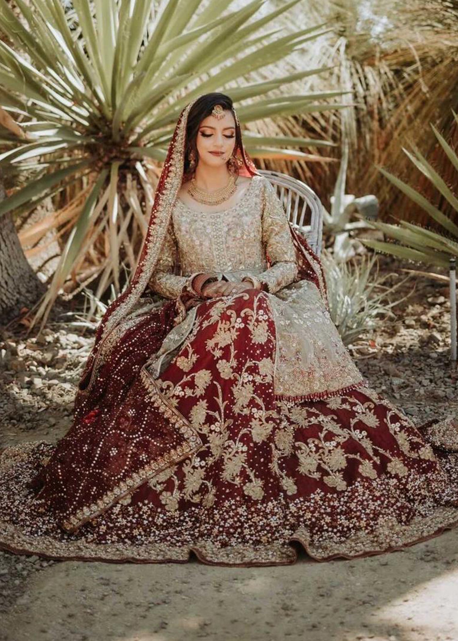 Deep Maroon Embellished Silk-Blend Bridal Lehenga (3-Piece) - Image 2
