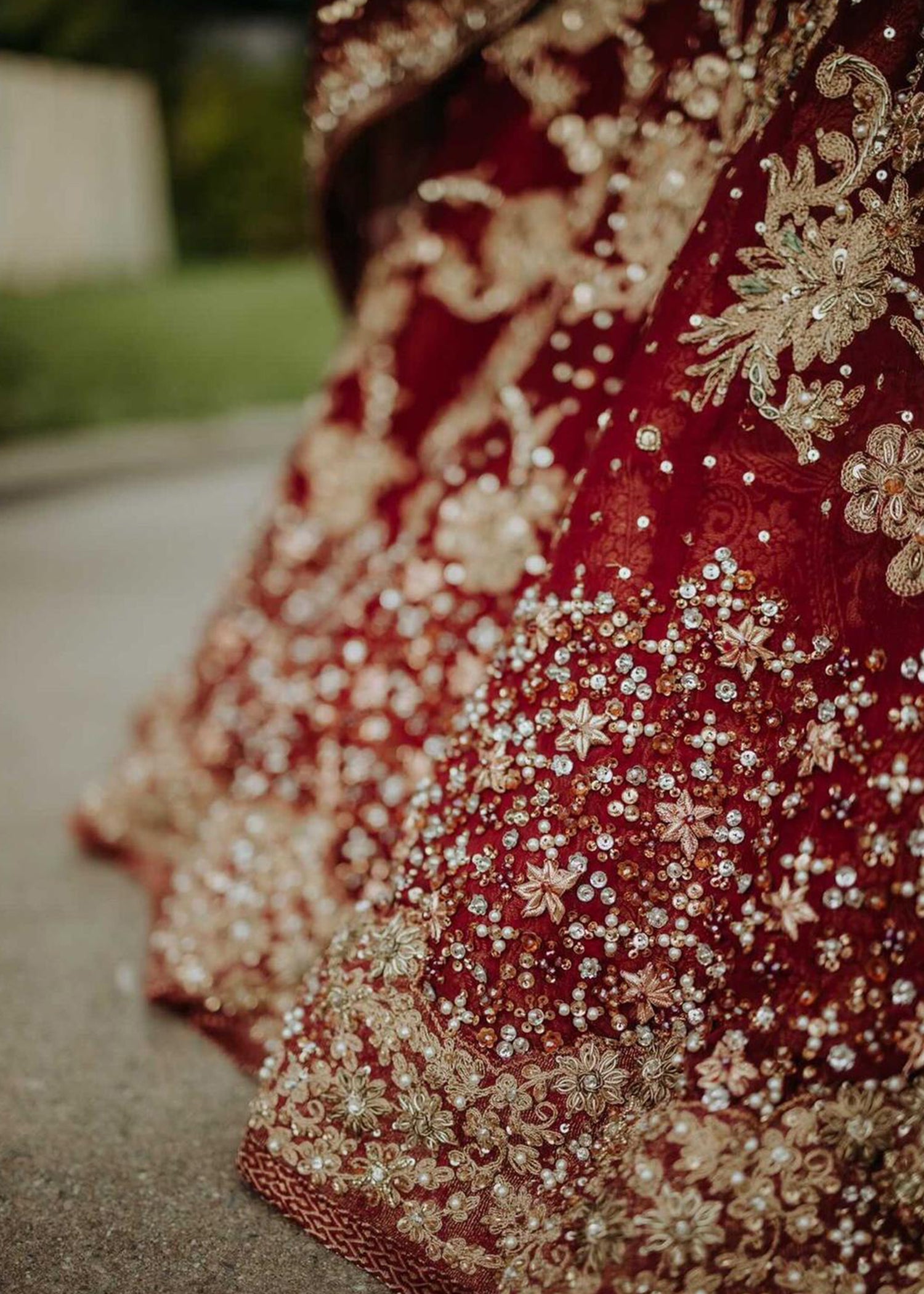 Deep Maroon Embellished Silk-Blend Bridal Lehenga (3-Piece) - Image 3