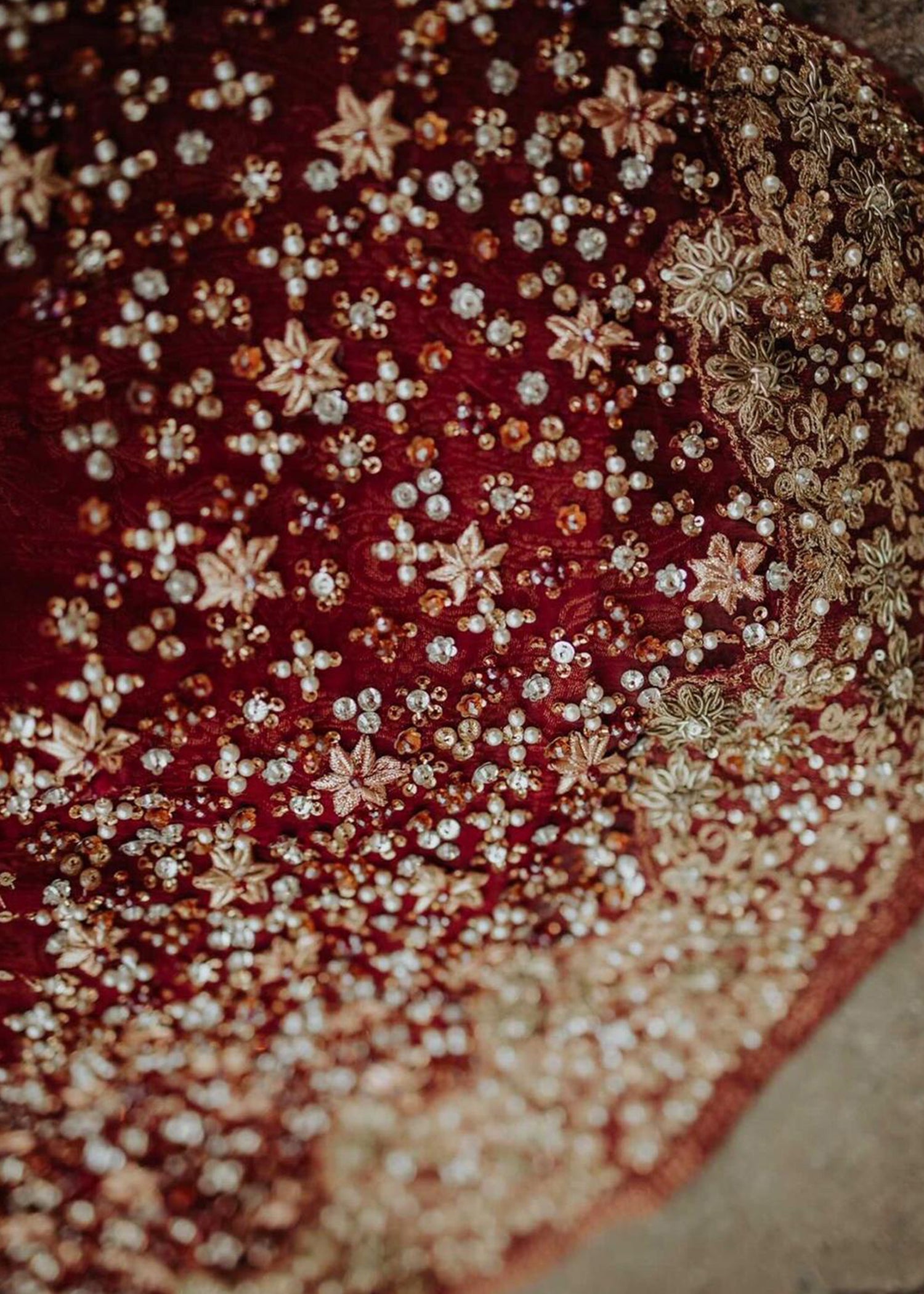 Deep Maroon Embellished Silk-Blend Bridal Lehenga (3-Piece) - Image 4