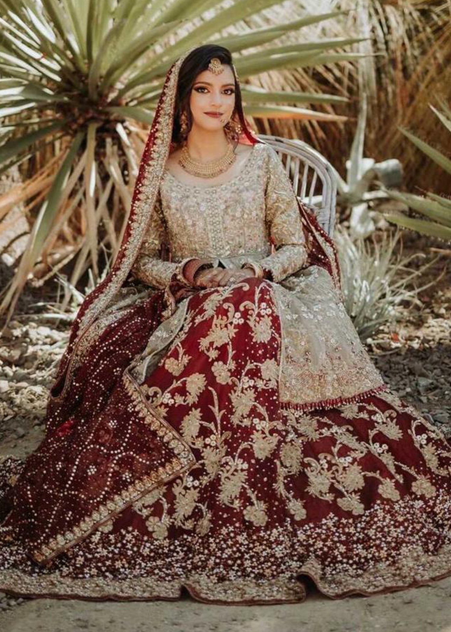 Deep Maroon Embellished Silk-Blend Bridal Lehenga (3-Piece) - Image 7