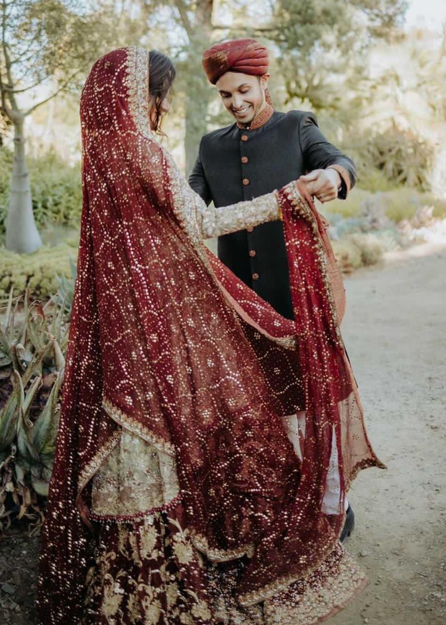 Deep Maroon Embellished Silk-Blend Bridal Lehenga (3-Piece) - Image 8