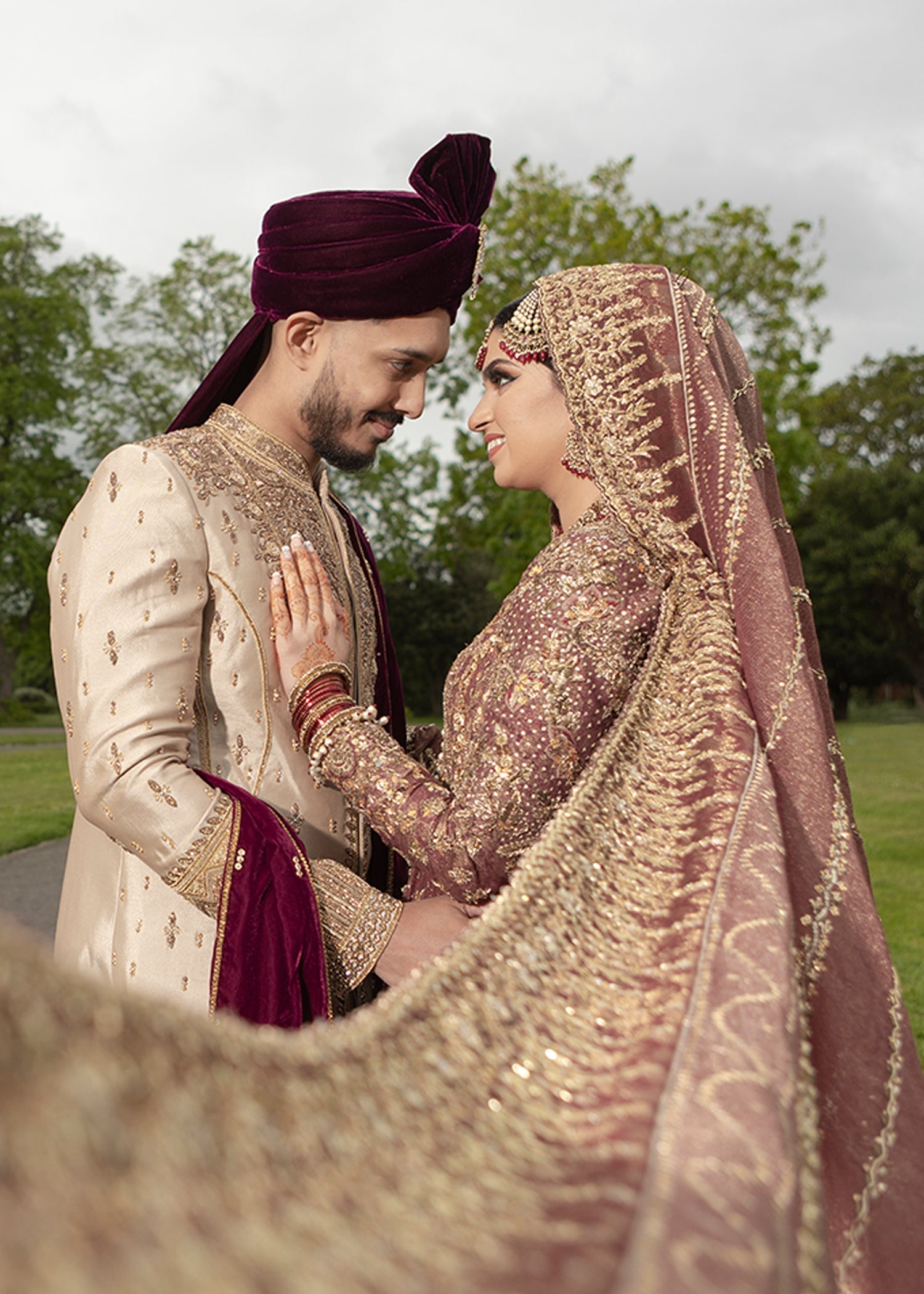 Pakistani Deep Maroon Embroidered Silk Bridal Lehenga (3-Piece) - Image 3