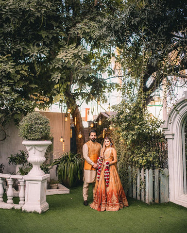 Amber and Maroon Embroidered Silk Bridal Lehenga (3-Piece) - Image 5