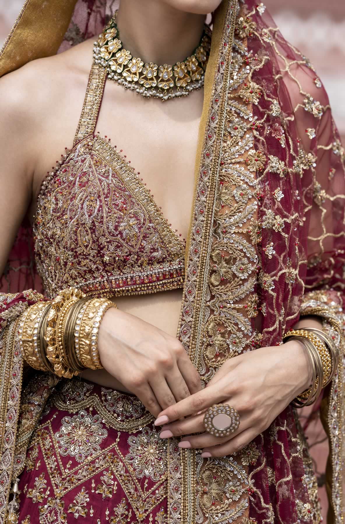 Maroon Embellished Silk Lehenga Choli (3-Piece) - Image 6