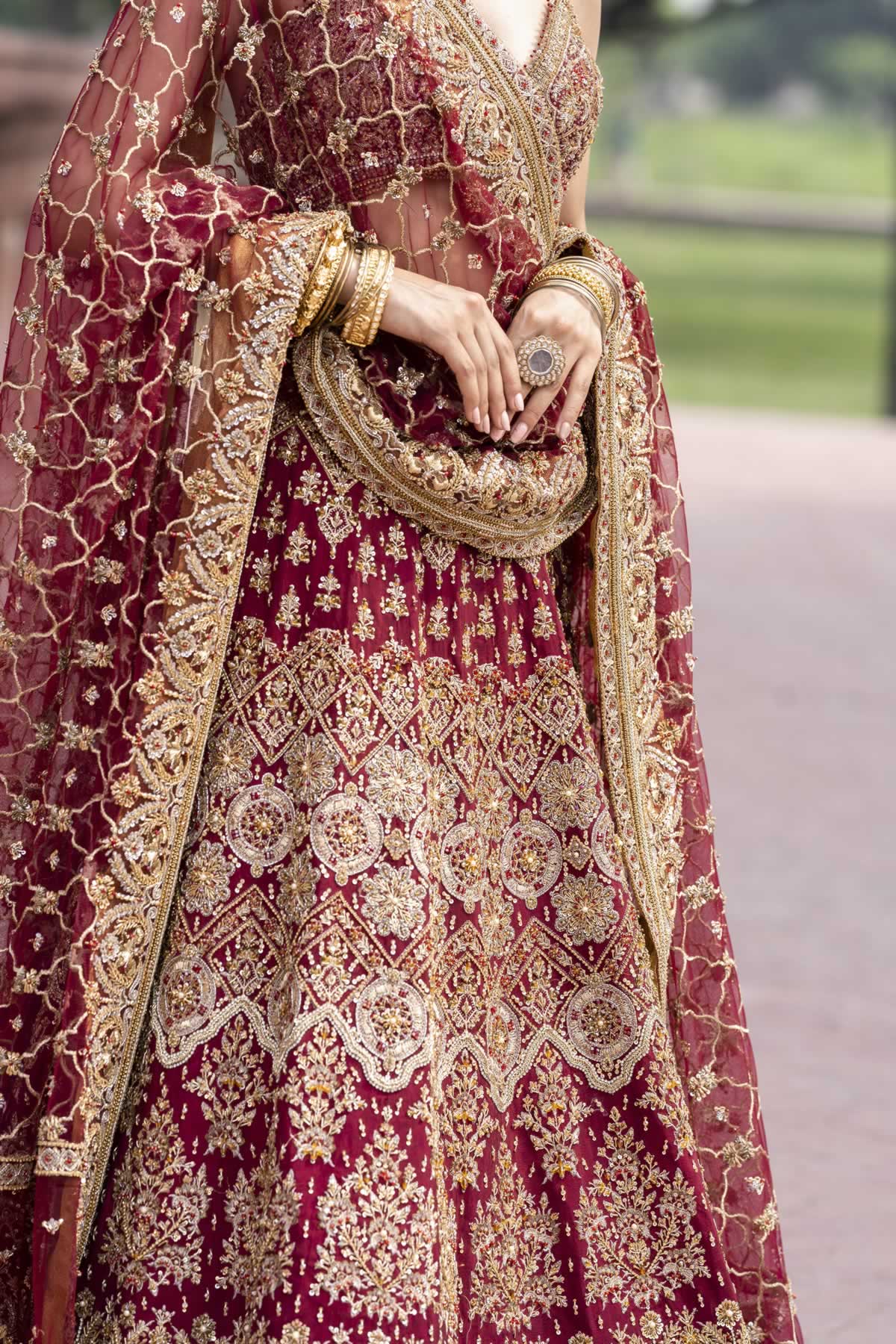 Maroon Embellished Silk Lehenga Choli (3-Piece) - Image 7