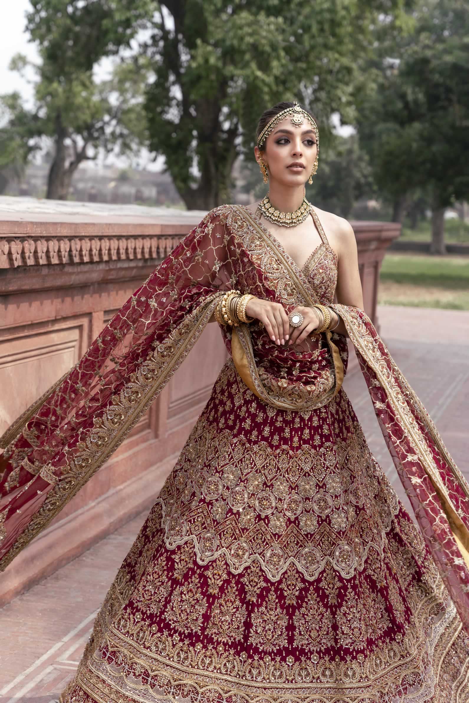 Maroon Embellished Silk Lehenga Choli (3-Piece) - Image 8