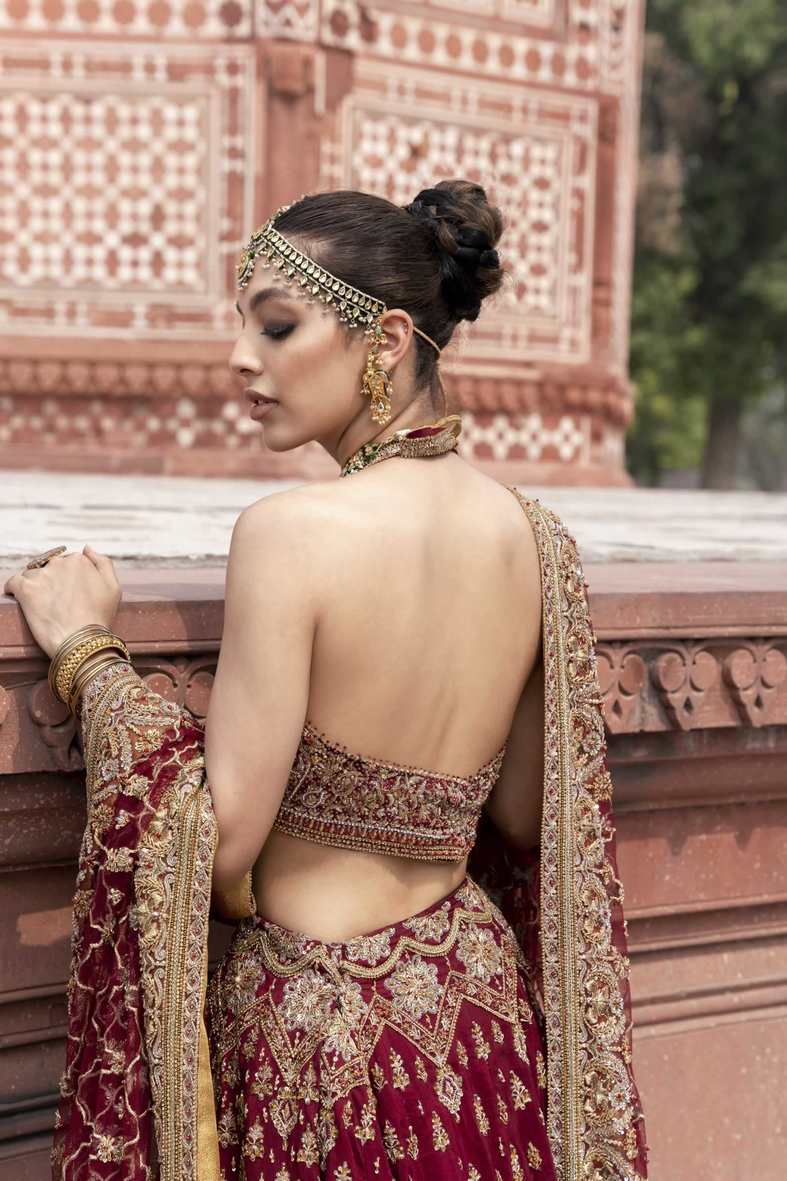 Maroon Embellished Silk Lehenga Choli (3-Piece) - Image 9