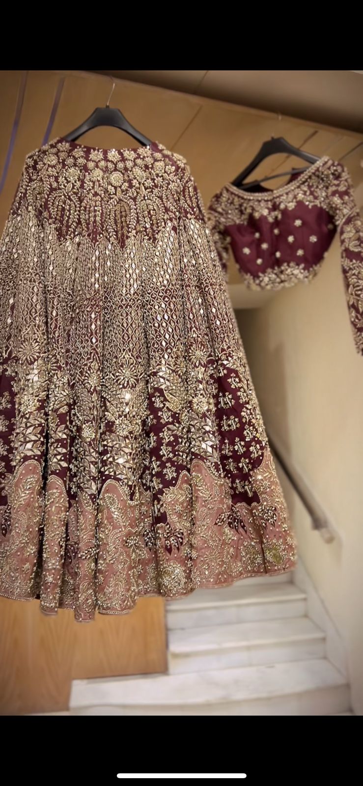 Deep Maroon Mirror & Dabka Silk Lehenga (3-Piece) - Image 4