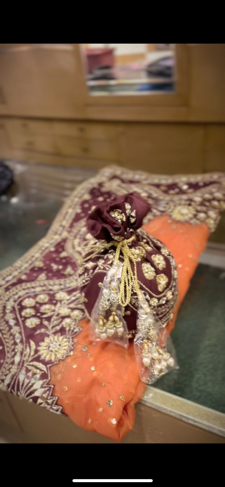 Deep Maroon Mirror & Dabka Silk Lehenga (3-Piece) - Image 5