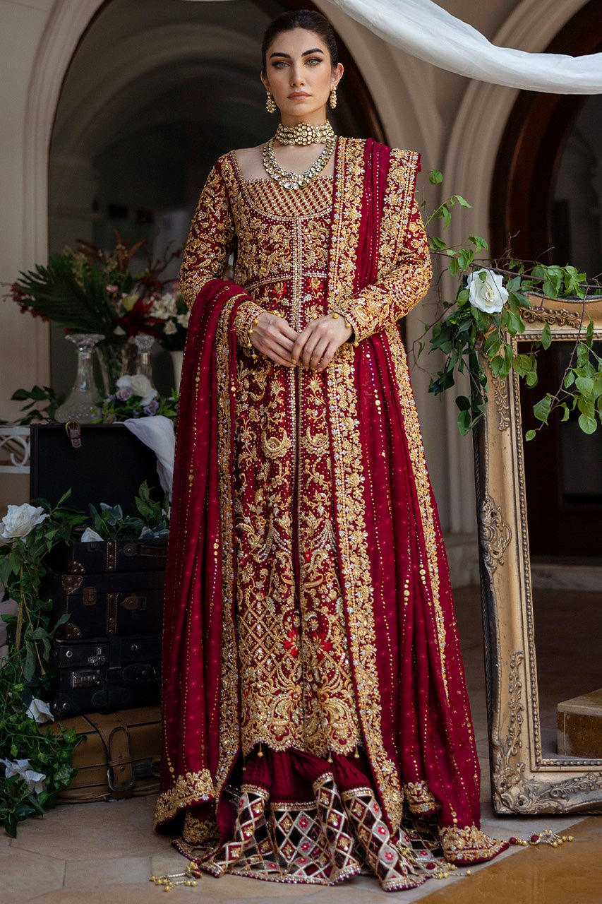 Royal Maroon Zardozi Silk Bridal Lehenga (3-Piece) - Image 1