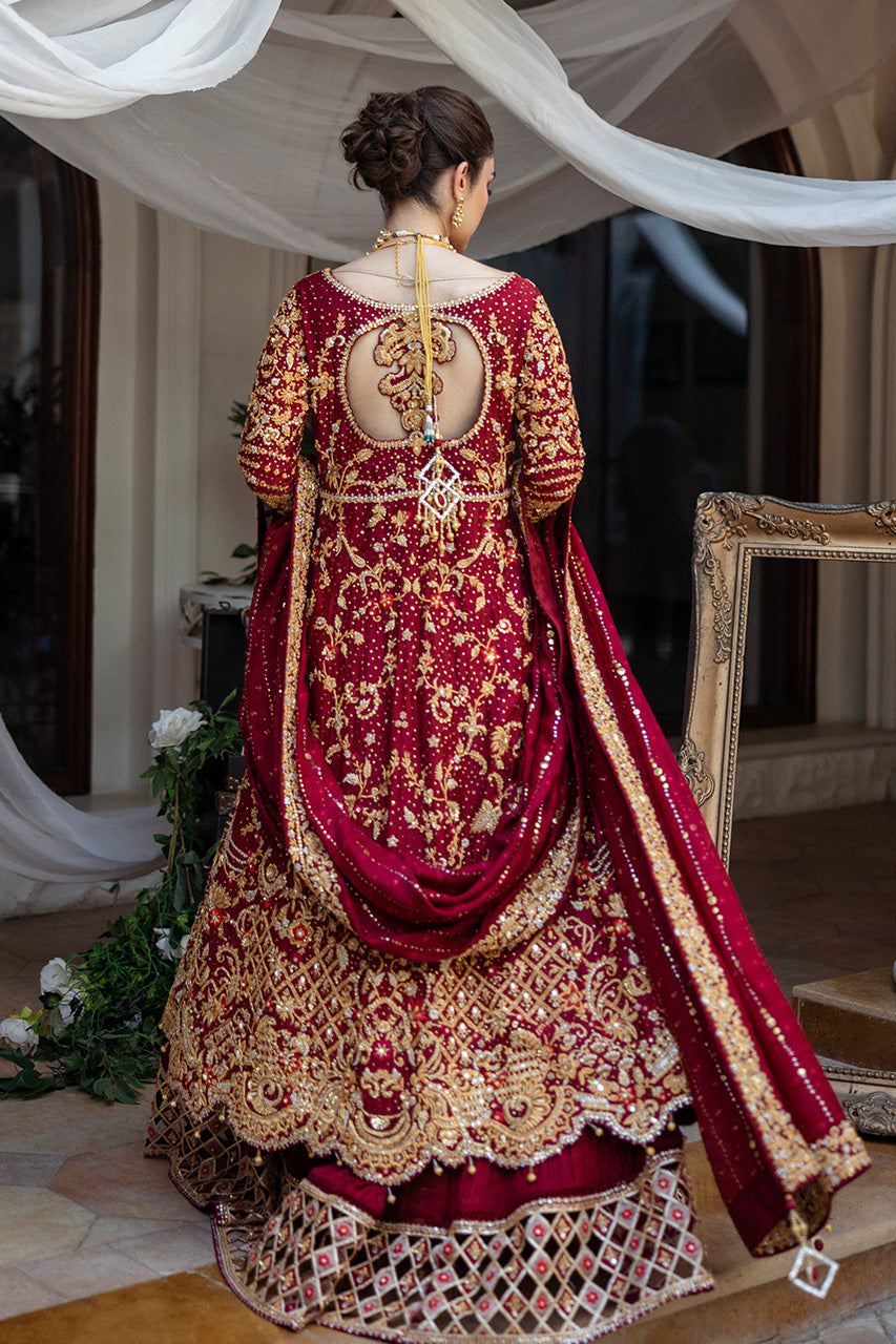 Royal Maroon Zardozi Silk Bridal Lehenga (3-Piece) - Image 3