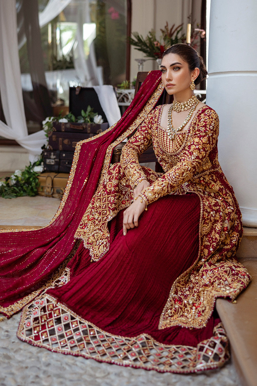 Royal Maroon Zardozi Silk Bridal Lehenga (3-Piece) - Image 6