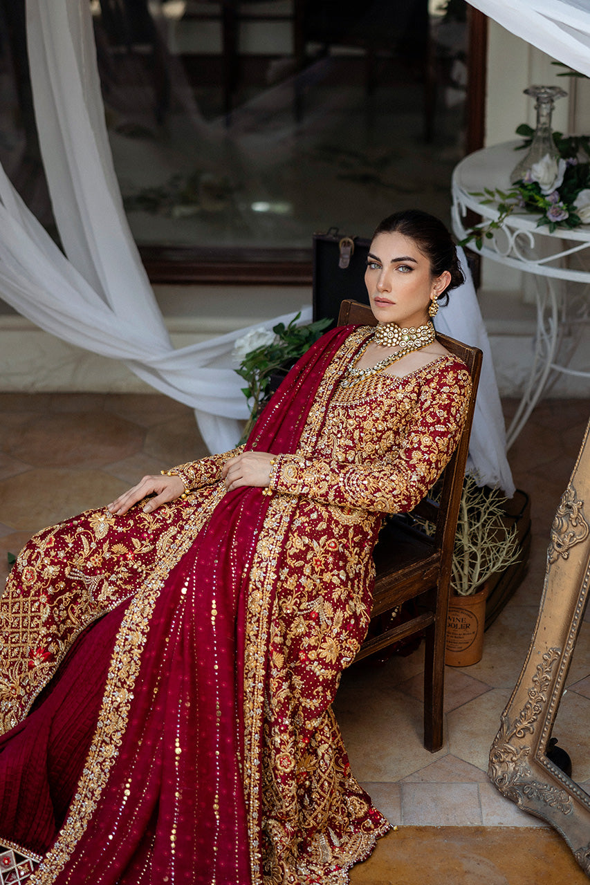 Royal Maroon Zardozi Silk Bridal Lehenga (3-Piece) - Image 7