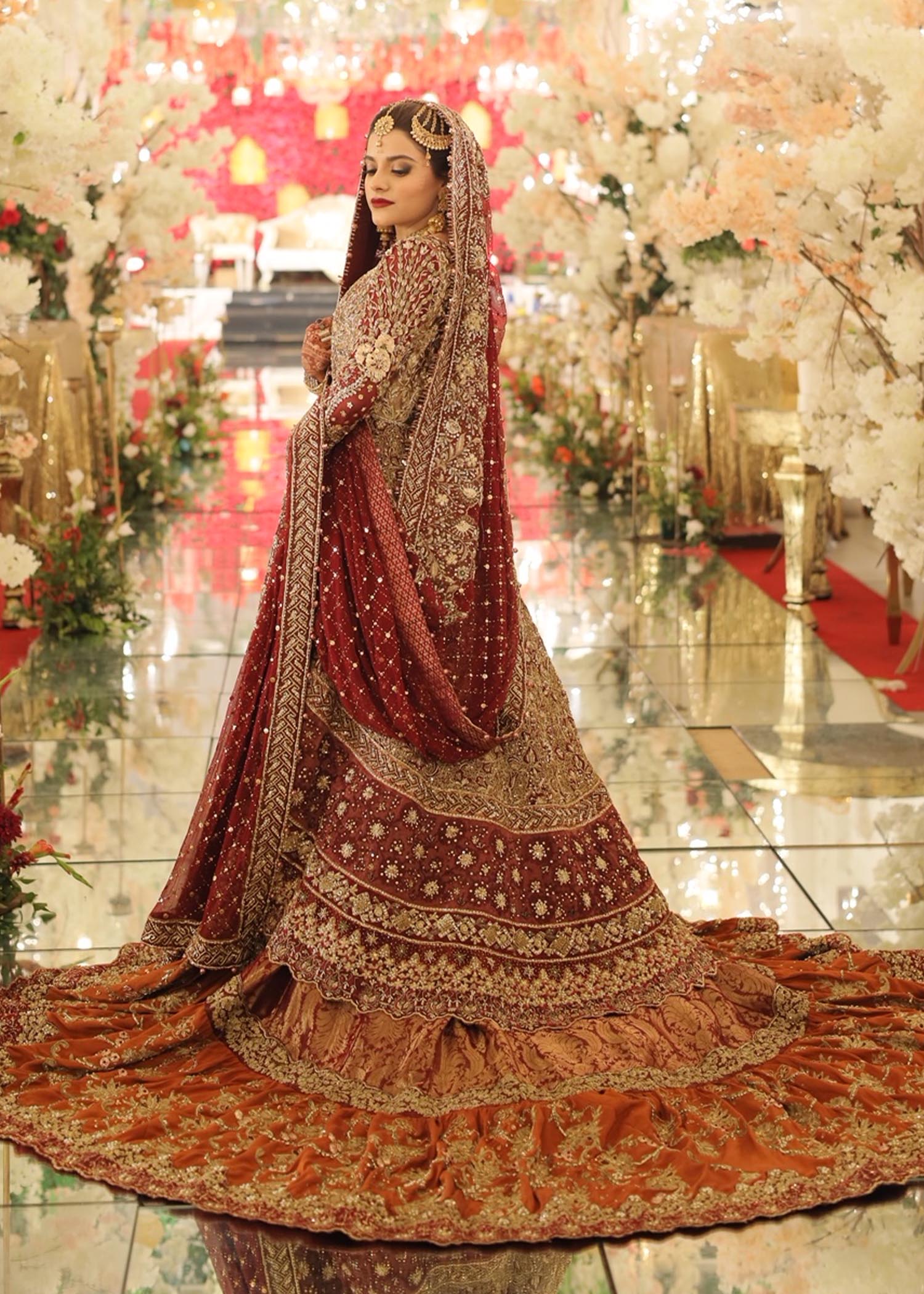 Deep Maroon & Rust Embellished Bridal Lehenga (3-Piece) - Image 6