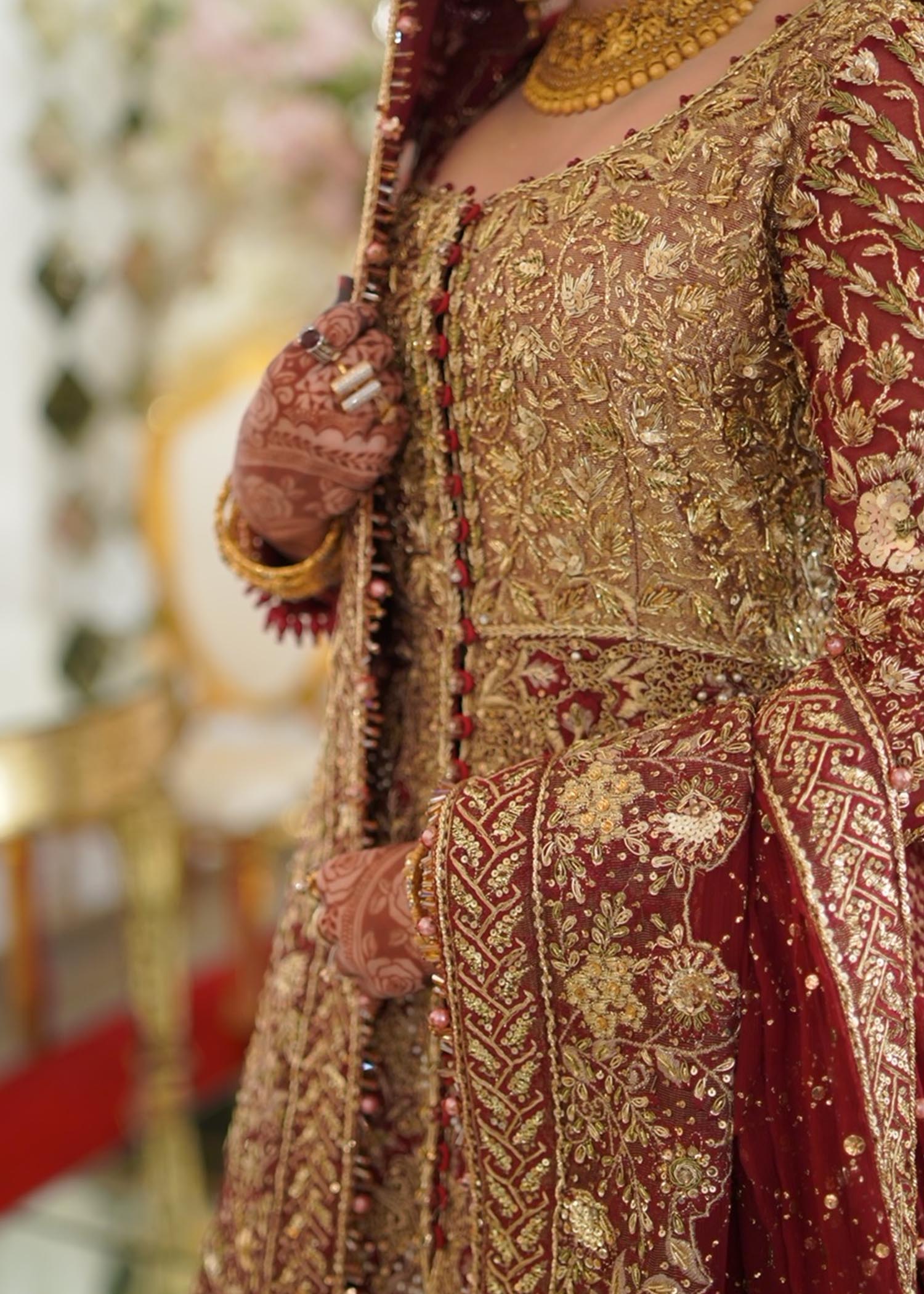 Deep Maroon & Rust Embellished Bridal Lehenga (3-Piece) - Image 7