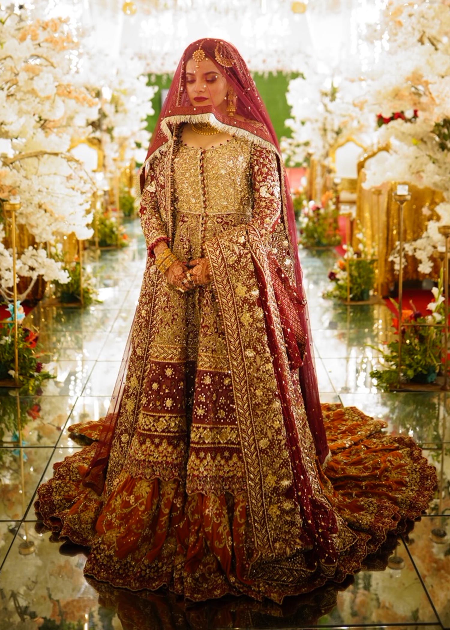 Deep Maroon & Rust Embellished Bridal Lehenga (3-Piece) - Image 8