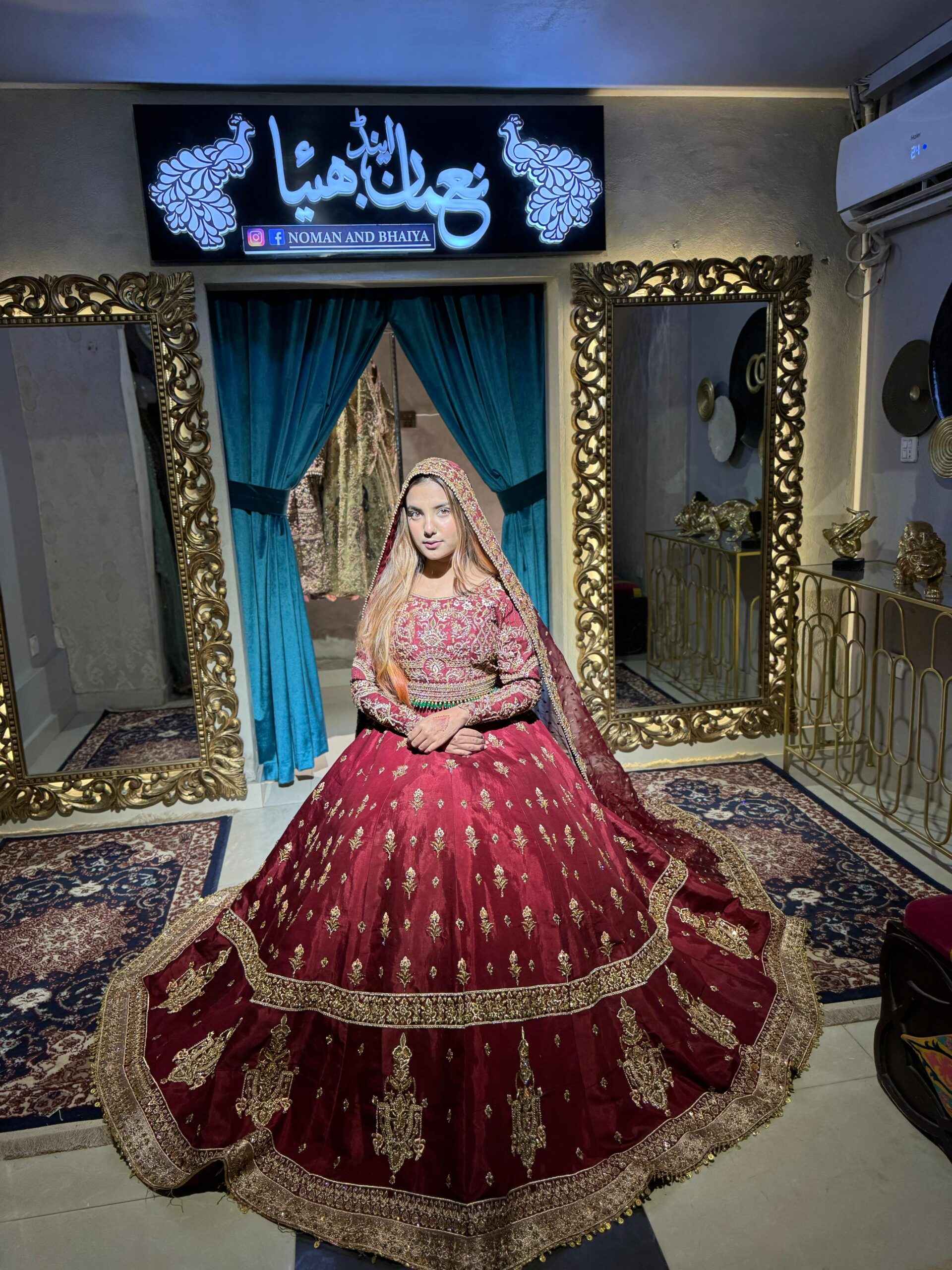 Deep Maroon Embroidered Silk Bridal Lehenga (3-Piece) - Image 1