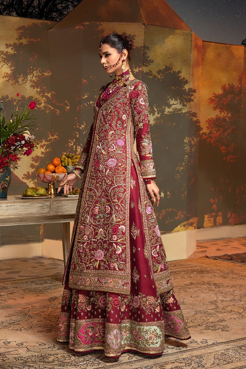 Maroon Zardozi Resham Silk Bridal Lehenga (3-Piece) - Image 11