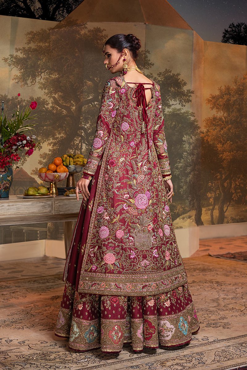 Maroon Zardozi Resham Silk Bridal Lehenga (3-Piece) - Image 12