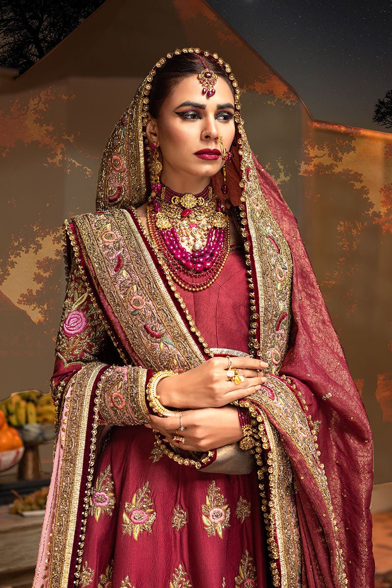 Maroon Zardozi Resham Silk Bridal Lehenga (3-Piece) - Image 3