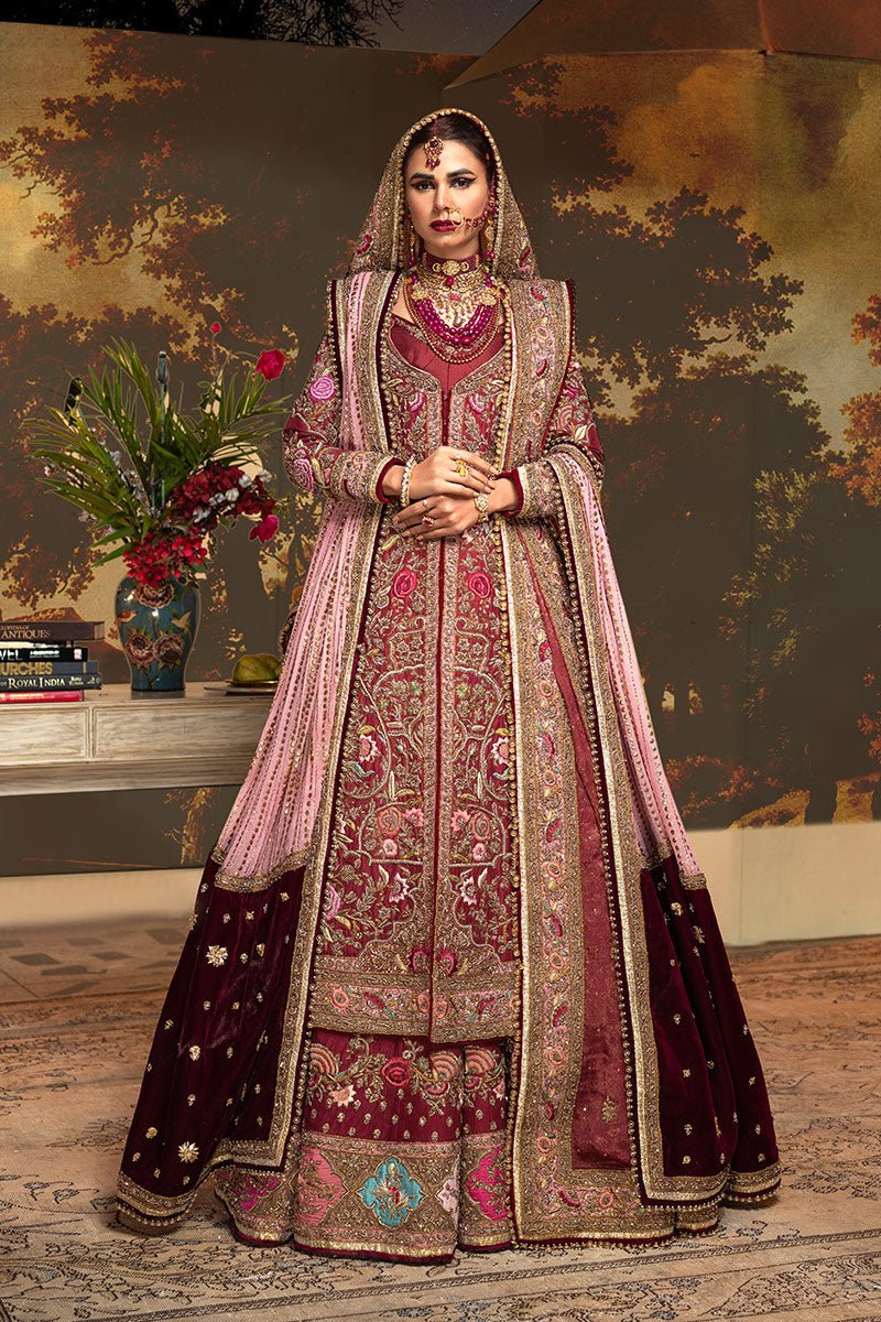 Maroon Zardozi Resham Silk Bridal Lehenga (3-Piece) - Image 4