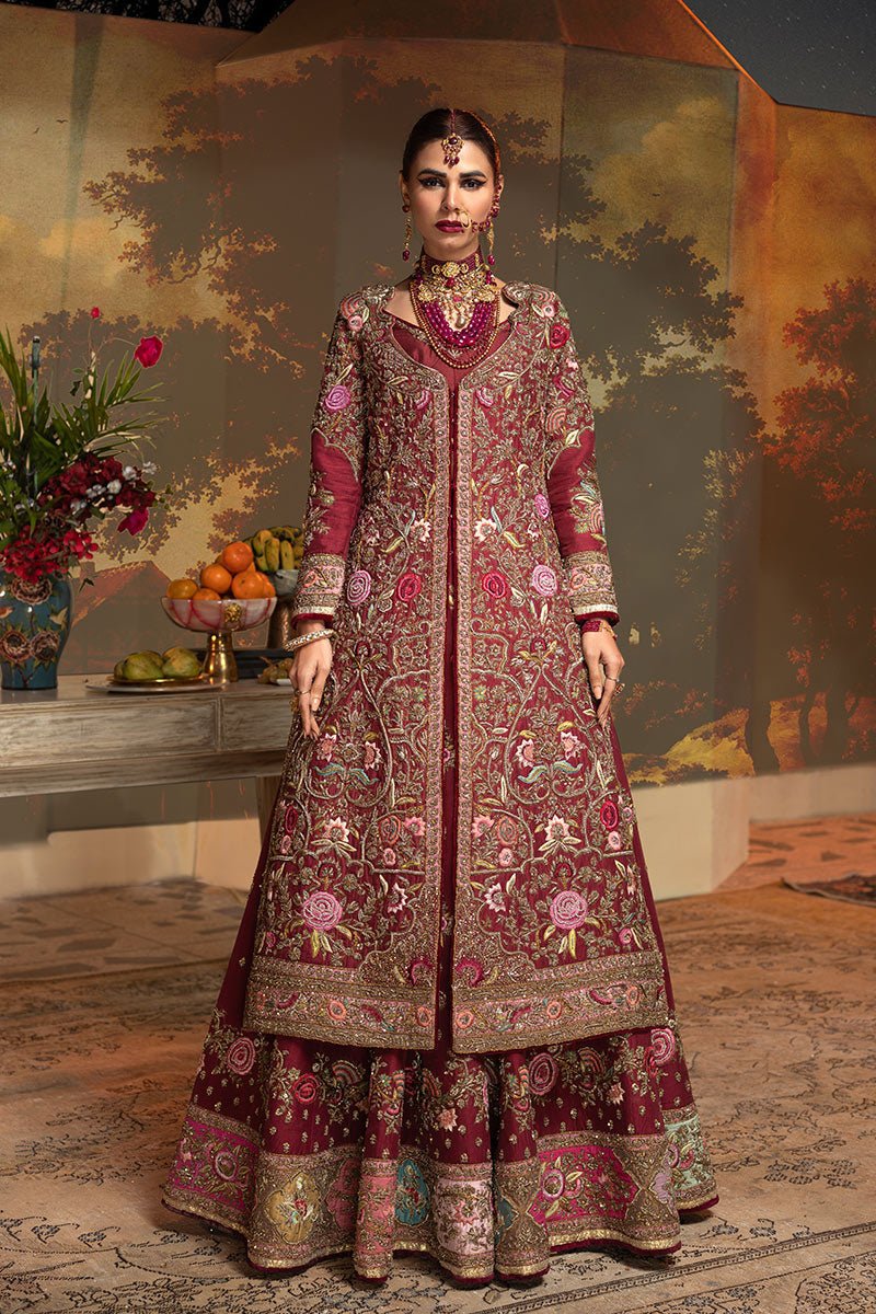 Maroon Zardozi Resham Silk Bridal Lehenga (3-Piece) - Image 8
