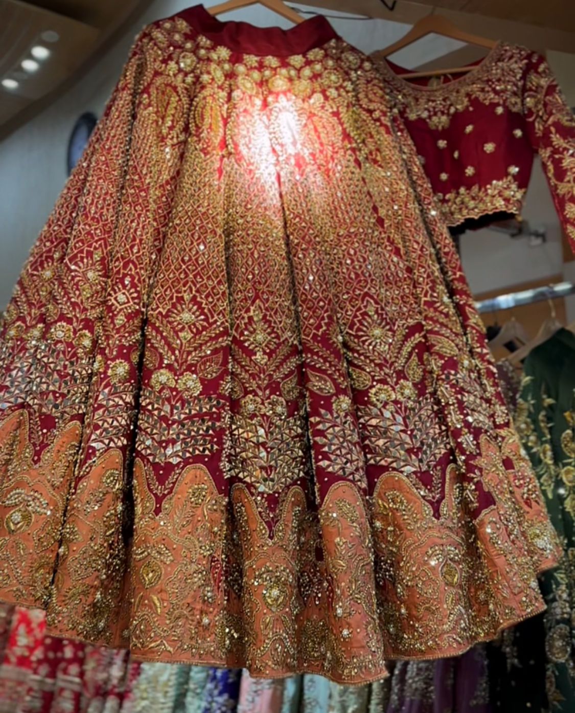 Reddish Mehroon Embroidered Silk Bridal Lehenga Choli (3-Piece) - Image 1