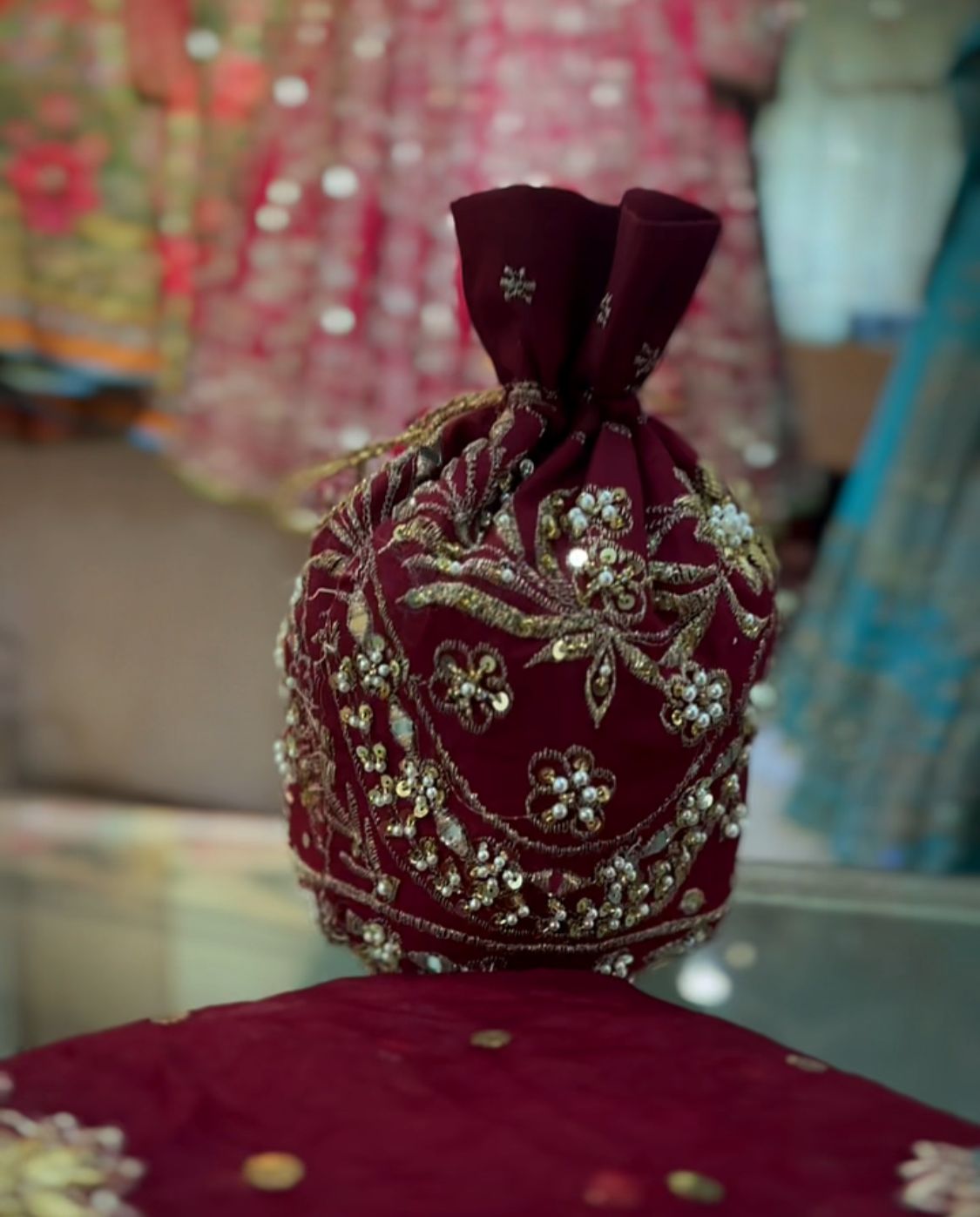 Reddish Mehroon Embroidered Silk Bridal Lehenga Choli (3-Piece) - Image 2