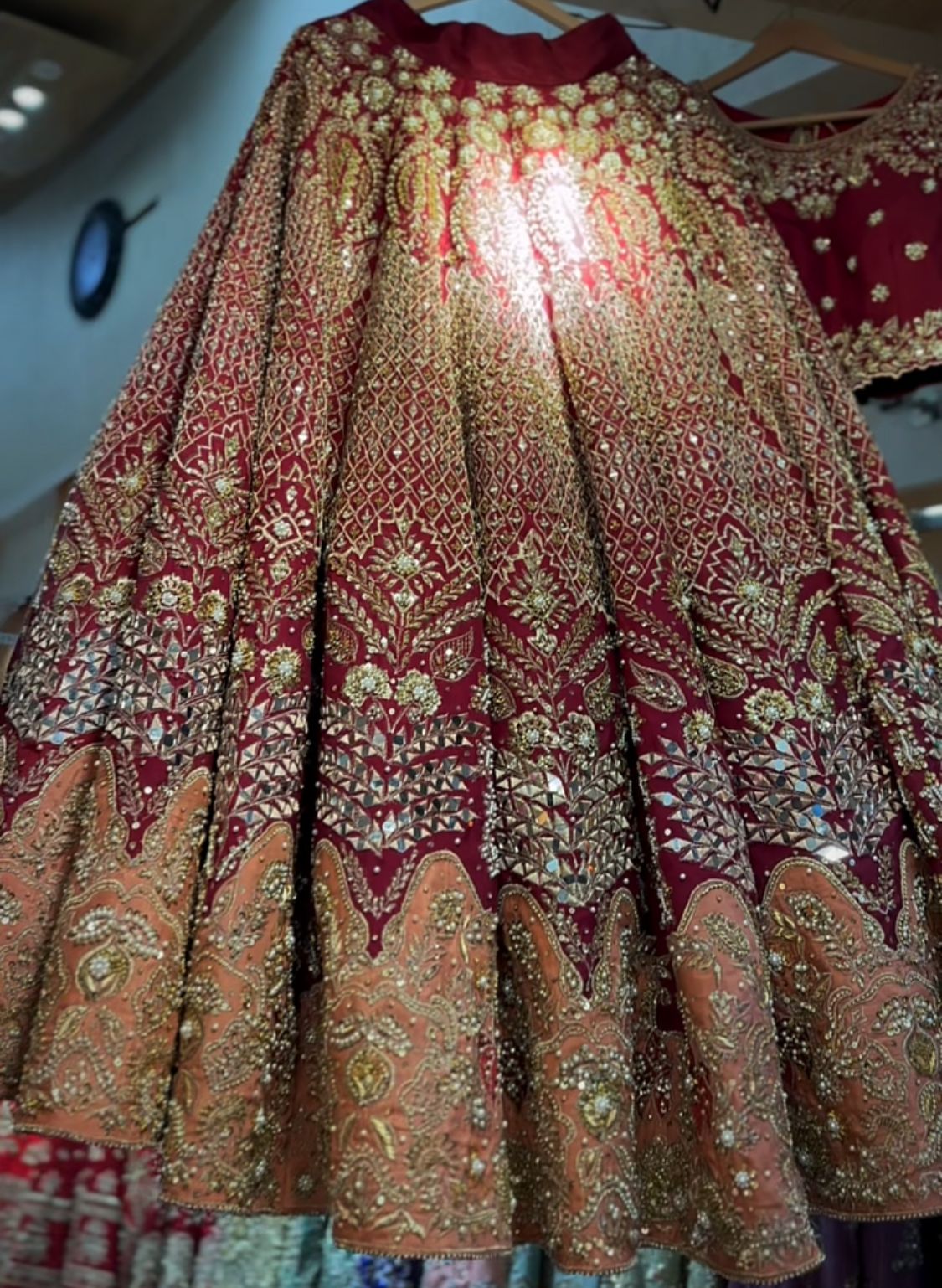 Reddish Mehroon Embroidered Silk Bridal Lehenga Choli (3-Piece) - Image 5