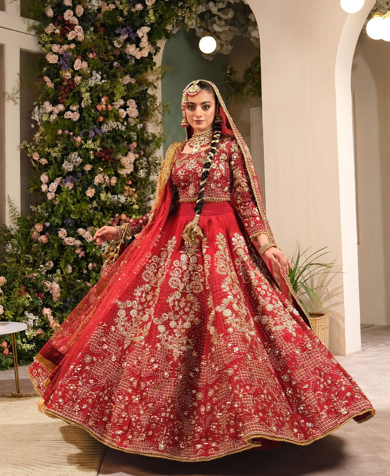 Reddish Mehroon Embroidered Silk Lehenga Choli (3-Piece) - Image 1